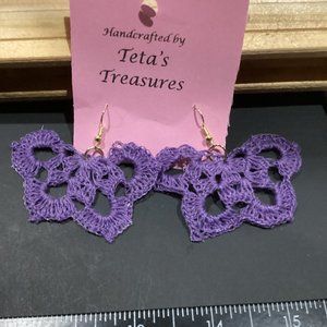 Earrings Lilac Purple Butterfly Crocheted Crochet Hand Crafted